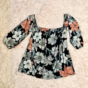 Floral Peasant Boho Prairie Sweetheart Off Shoulder Balloon Sleeve Blouse